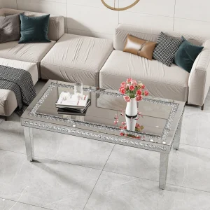 120CM Luxury Decorative Crushed Diamond Coffee Table Living Room Office Furniture Mirrored Finish Sofa Center Table