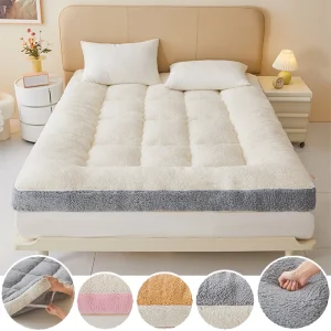 Fleece Mattress Topper Extra Thick Luxury Plush Bed Pad Soft Pillow Fill Back Pain Relief Winter Warmth Thicken Lamb Home Use