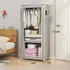 Dustproof Wardrobe Non-woven Fabric Wardrobe Nail Free Installation Floor Standing Wardrobe Metal Storage Cabinet with Curtains