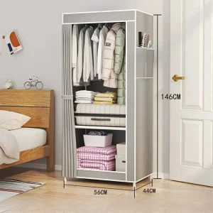 Dustproof Wardrobe Non-woven Fabric Wardrobe Nail Free Installation Floor Standing Wardrobe Metal Storage Cabinet with Curtains