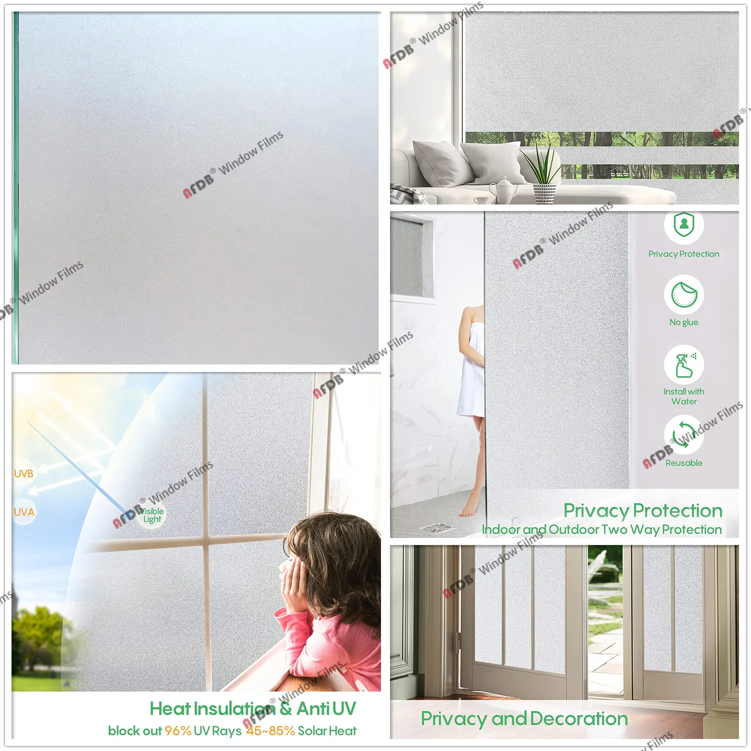 Window Privacy Film Rainbow 3D Decorative Glass Vinyl Stained Glass Decals Static Cling Window Sticker Non-Adhesive Films - Image 3