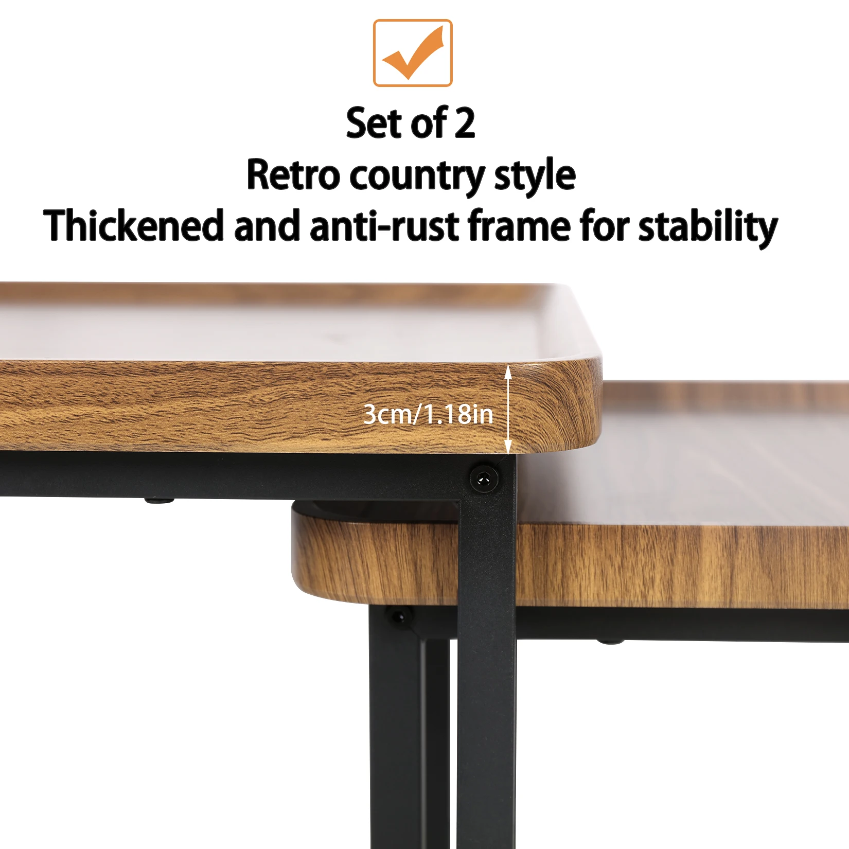 Industrial Coffee Table Set, Stacking Vintage Side End Table, Space Saving, Office Living Room Furniture, 2Pcs - Image 6