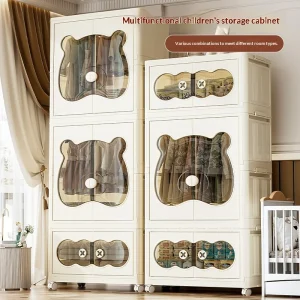 Portable Foldable Kids Children Wardrobe Plastic Storage Cabinet Baby Nursery Closet Organizer No Assembly Required Furniture
