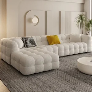 Custom French Scandinavian Sofa Set Cream Style Marshmallow Velvet Straight Row Sponge Filling Luxury Living Room Home Furniture
