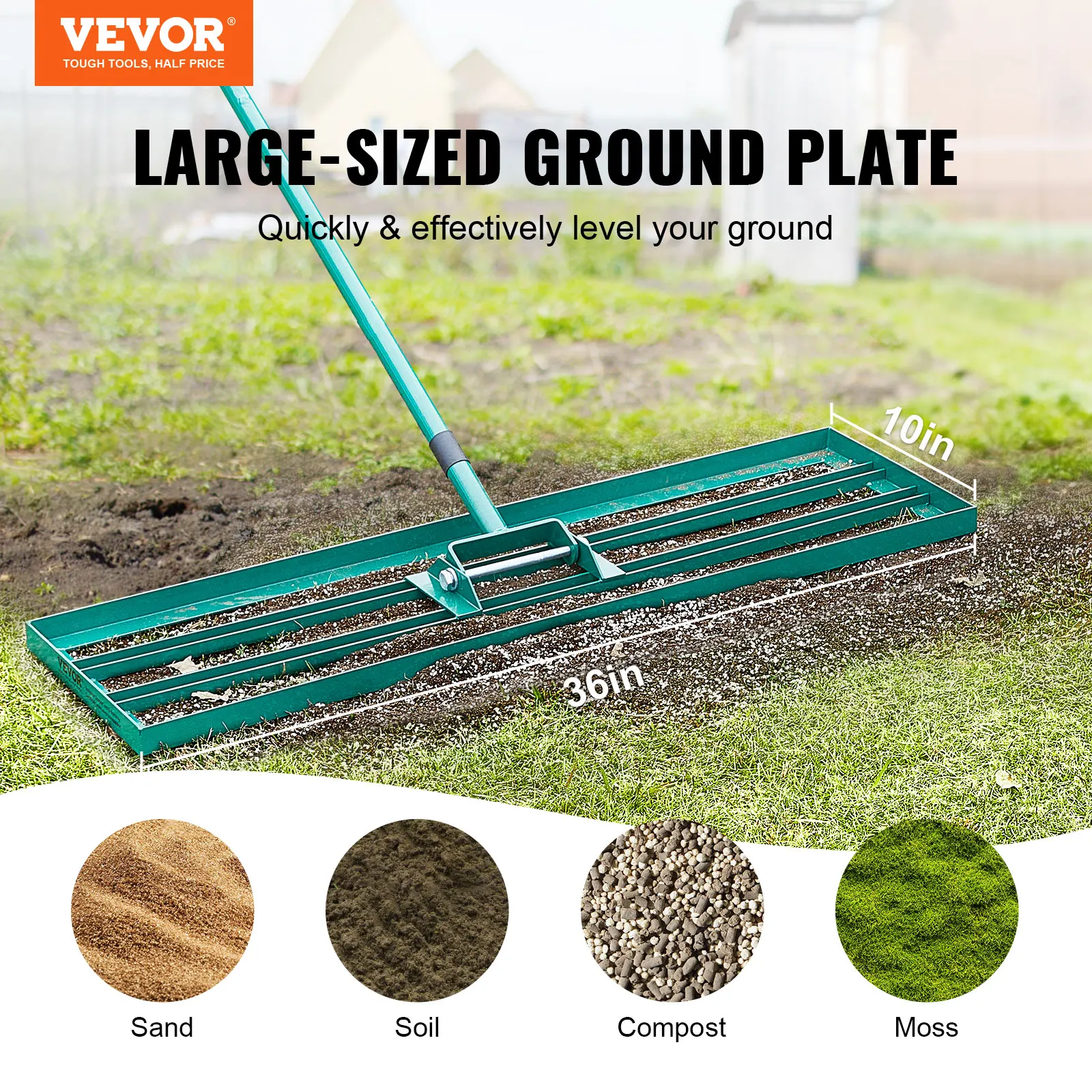 SucceBuy Lawn Leveling Rake 36inchx10inch Heavy-duty Lawn Leveler With 78inch Steel Extended Handle For Garden Golf Lawn Farm - Image 2