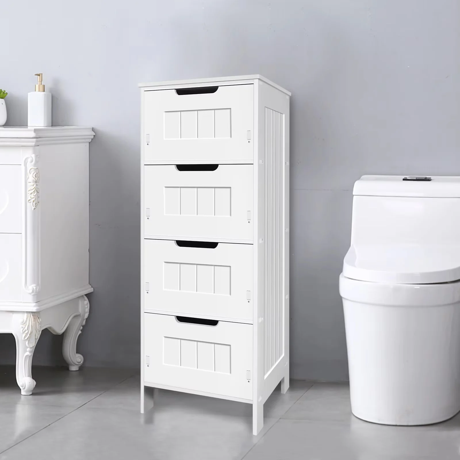 BRIEFNESS PVC Bathroom Cabinet Bathroom Storage Cabinet Freestanding Chest of Drawers with 4 Drawers Floor Vertical Cabinet