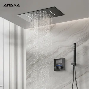 AITANA Luxury Black Brass Bathroom Faucet with Constant Temperature Digital Display Design Cold & Hot Dual Control Wall Shower
