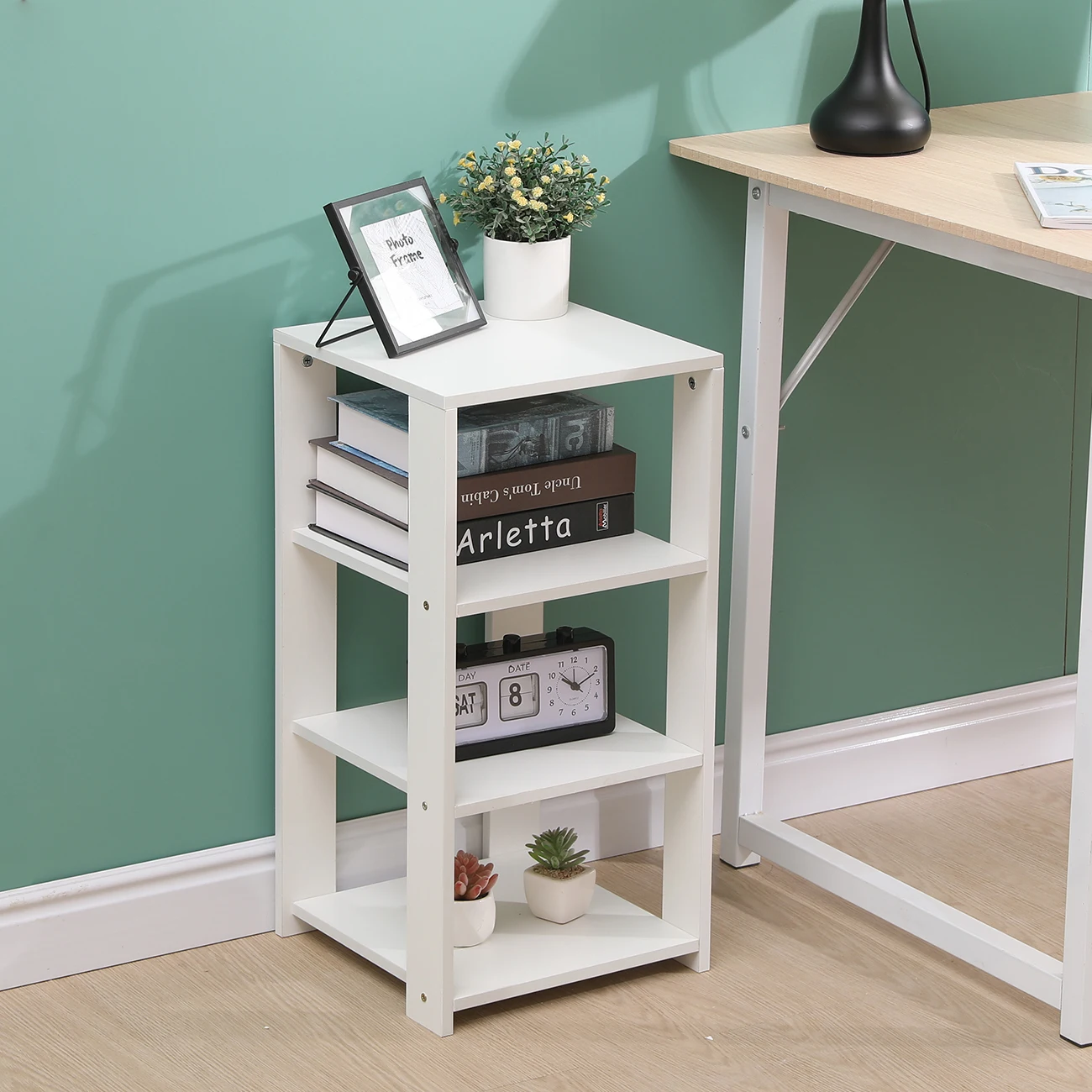 BonChoice 4-Tier Storage End Side Table for Living Room, Shelves Organizer for Office, Bedside Table for Bedroom, Bookshelf Rack - Image 3