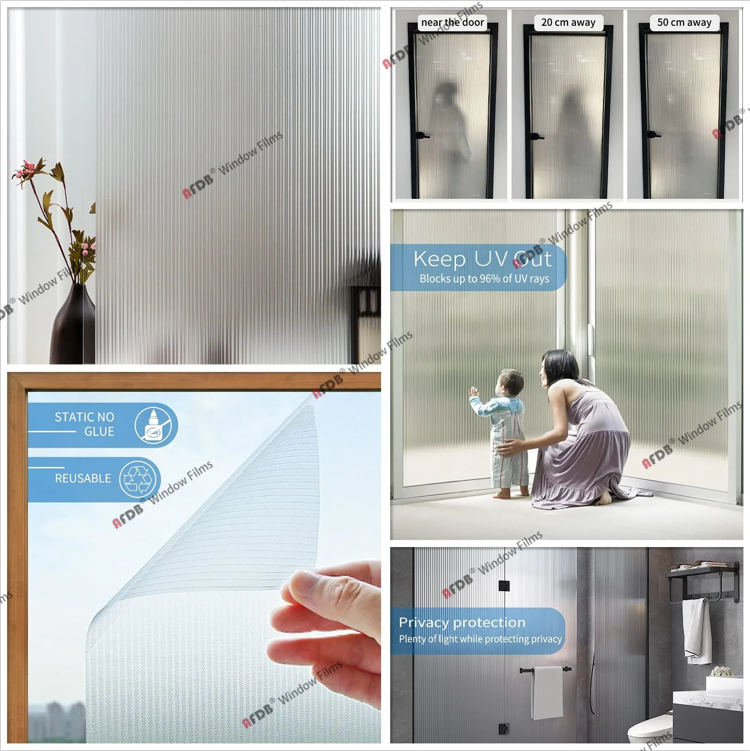 Window Privacy Film Rainbow 3D Decorative Glass Vinyl Stained Glass Decals Static Cling Window Sticker Non-Adhesive Films - Image 6