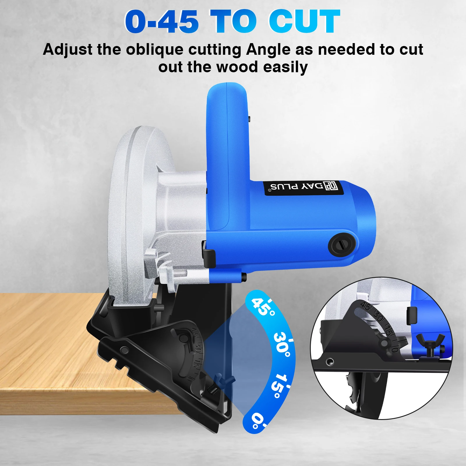 DayPlus Circular Saw, 1500W 5000RPM Electric Power Circular Saw with Laser Guide,0 to 45° Bevel Angle, 180mm Saw Blade,55mm - Image 3