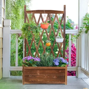 Raised Garden Bed Elevated Wood Planter Box with Trellis for Growing Fresh Herbs Flowers