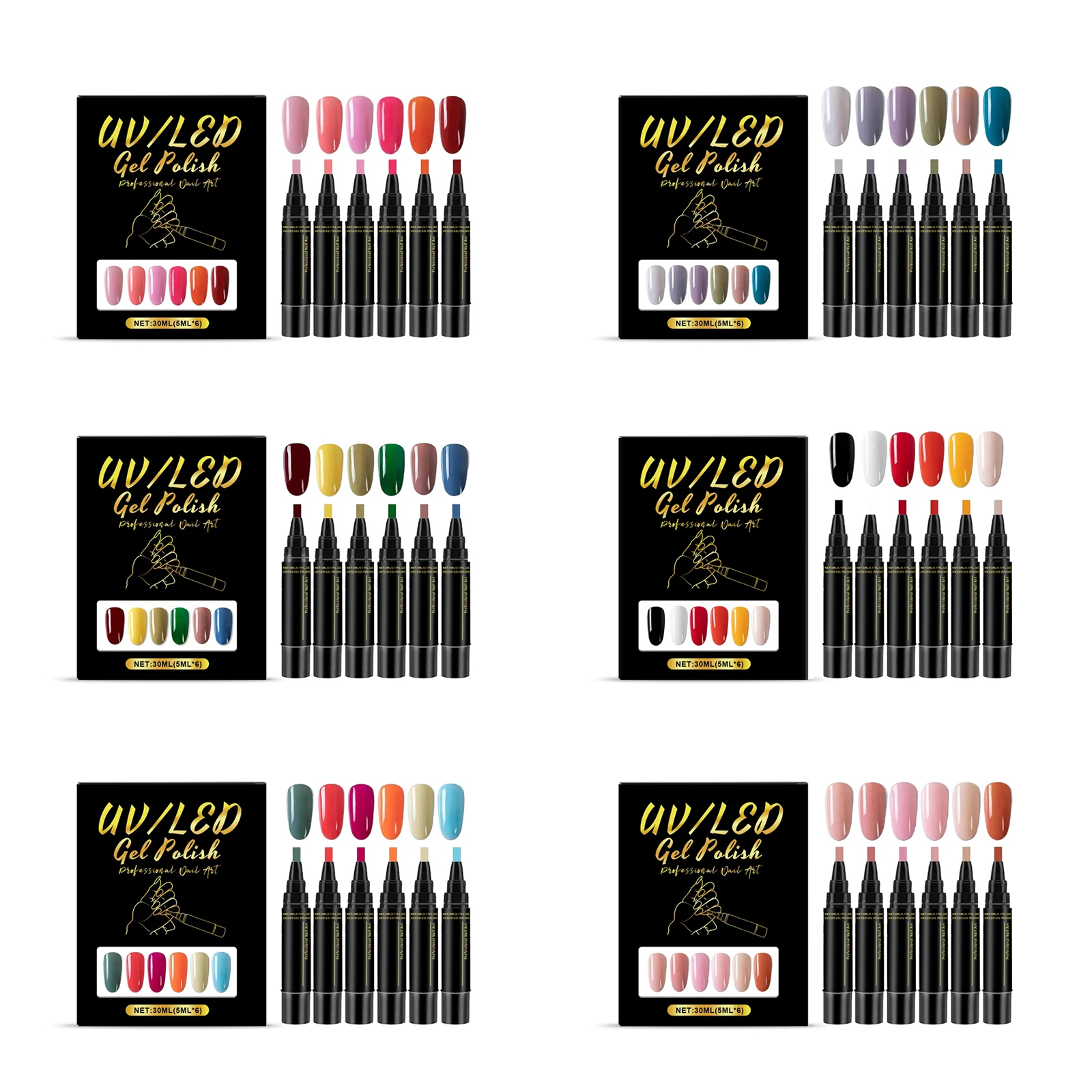 5ml Nail Gel Polish Set DIY Nail Art Design 6PCS Manicure Painting Gel Kit Long Lasting Fashion Color Mixing Nail Art Brush Tool - Image 2