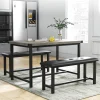 UK Dining Table Set for 4, Small Kitchen Table Set with 2 Upholstered Bench, 3 Piece Farmhouse Rectangular Dining Room Table Set