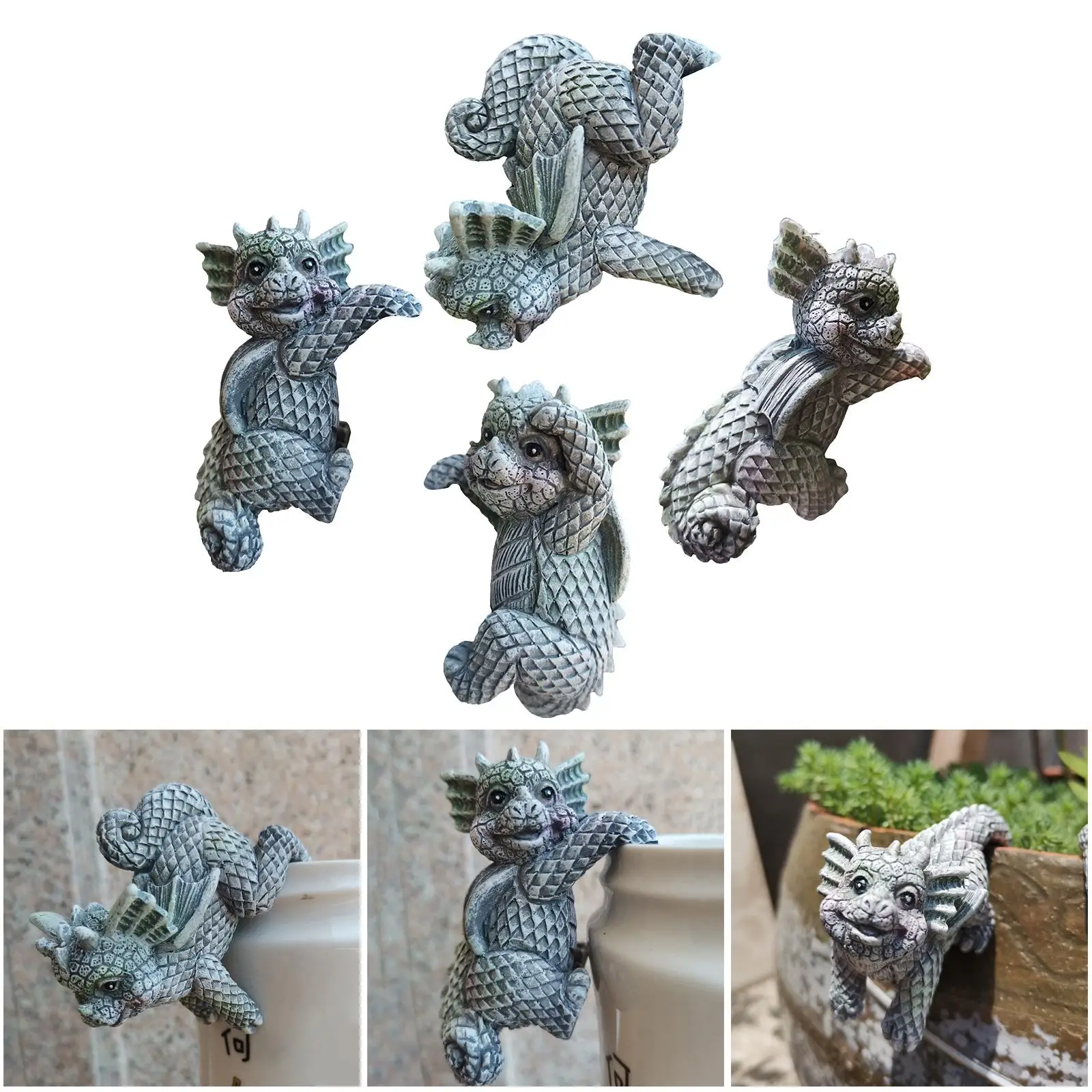 4pcs Resin Cute Garden Statue Decoration Flowerpot Hanger Sculpture Planter Computer Edges Hanging Figurine Dragon Ornament 4pcs Resin Cute Garden Statue Decoration Flowerpot Hanger Sculpture Planter Computer Edges Hanging Figurine Dragon Ornament