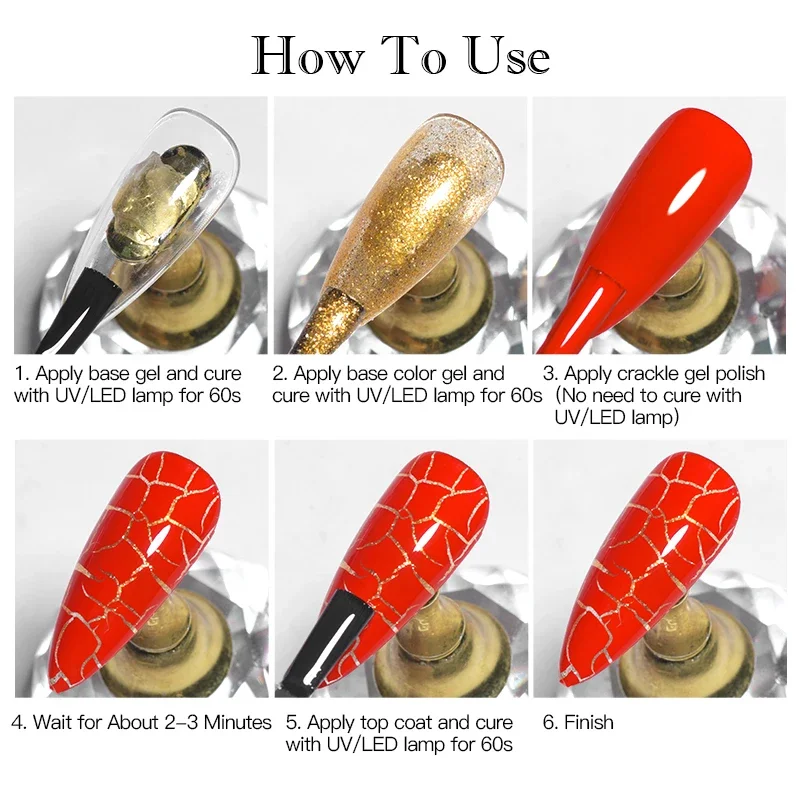 6pcs 8ml Crackle Gel Nail Polish Set Cracking Nail Gel Quick Dry Nail Art Varnishes Hybrid Semi Permanent Soak Off UV Gel Polish - Image 5