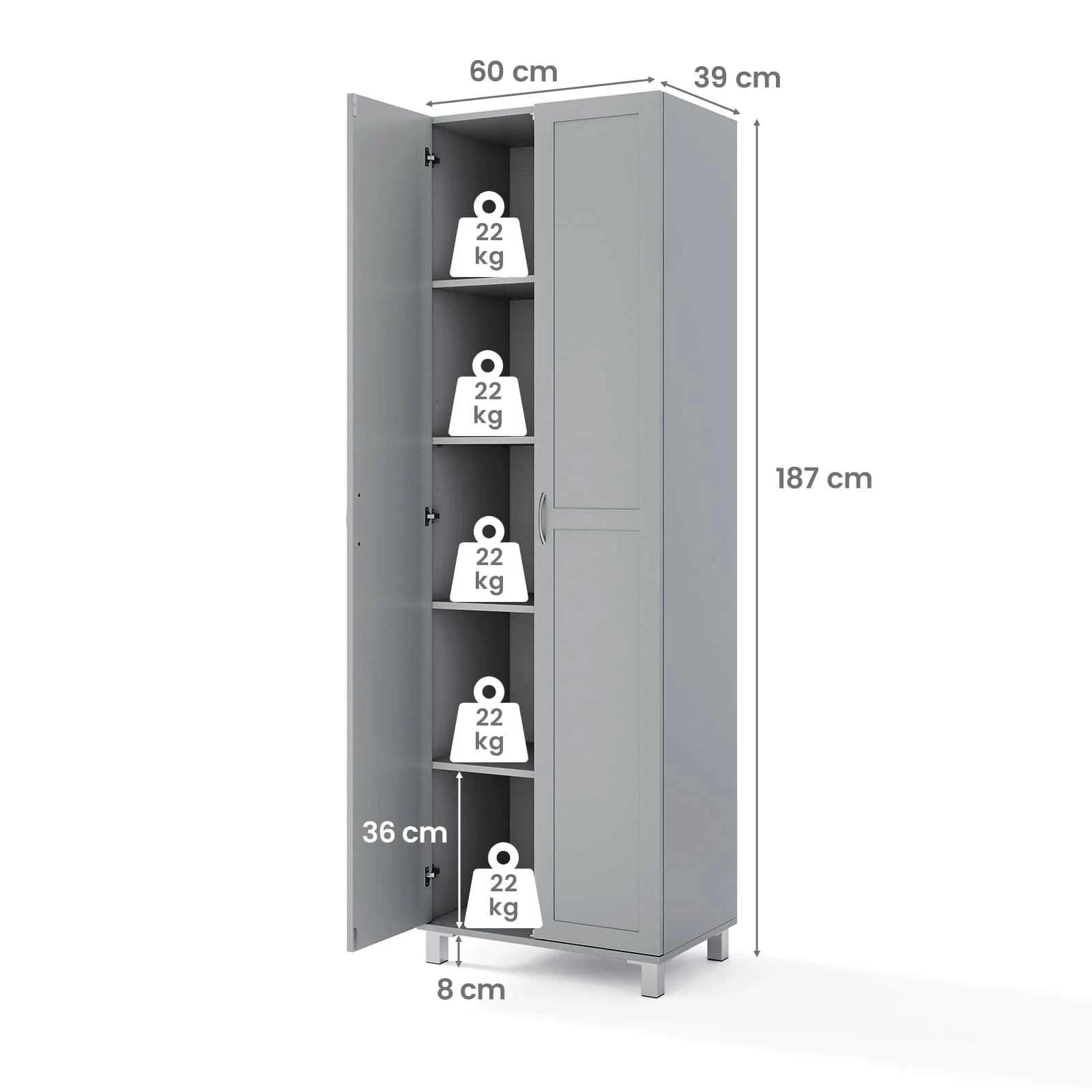 GOFLAME Double Door Tall Storage Cabinet Freestanding Pantry Cabinet-Grey - Image 2