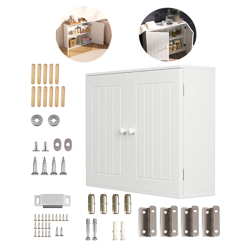 Modern Wall Mounted Bathroom Cabinet, Wide Double Door Storage Cabinet with Adjustable Shelves, Large Capacity MDF Vanity Unit