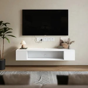 White MDF Framed Sideboard TV Stand TV Unit with Easy Cable Access H 1350x D 350x H 230mm