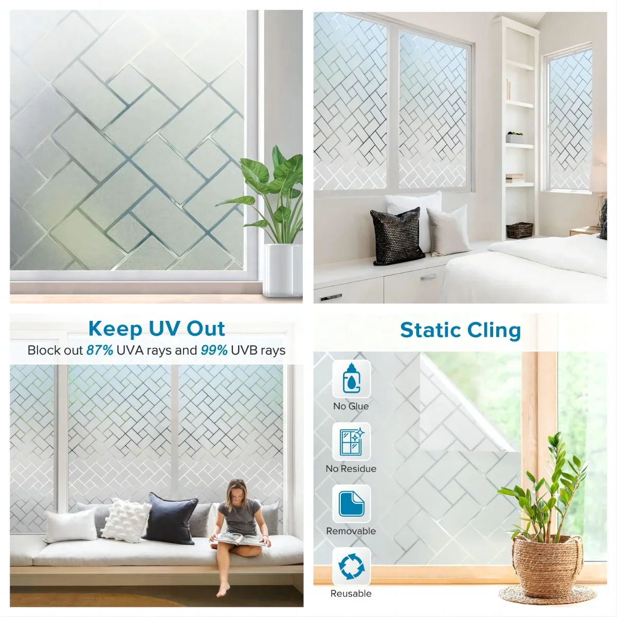 Window Privacy Film Frosted Glass Window Film Static Cling UV Blocking Removable Window Clings Opaque Window Stickers for Home - Image 6