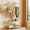 Bamboo Clothes Rail Hanging Rack Garment Organizer Stand with Storage Shelves and Hooks