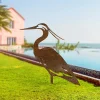 Rusted Metal Crane Garden Statue - Contemporary Freestanding Heron Bird Sculpture, Weather-Resistant Outdoor Yard Art for Lawn