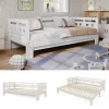 Solid Wood Day Bed With Trundle, Convertible Double Bed, Pull Out Sofa Bed For Guest Room Living Room Bedroom, Slatted Base