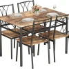UK 5-piece dining table set, kitchen table and chairs for 4 people, easy to clean, metal frame, wooden tabletop, small space, di