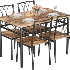 UK 5-piece dining table set, kitchen table and chairs for 4 people, easy to clean, metal frame, wooden tabletop, small space, di