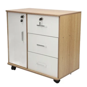 Buffet Cabinet Bedside Storage Cabinet with Lock Removable Wheels Anti Theft Wood Bedroom End Table for File Document