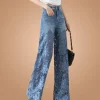 New Fashion Vintage Hollow Out Lace Flowers Lady Jeans Loose Straight Denim Pants High Street Elegant Summer Trousers Chic Pant