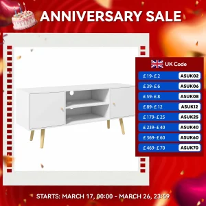 HOMCOM TV Unit Cabinet for TVs up to 55 Inches W/ Shelves and Cupboards, White