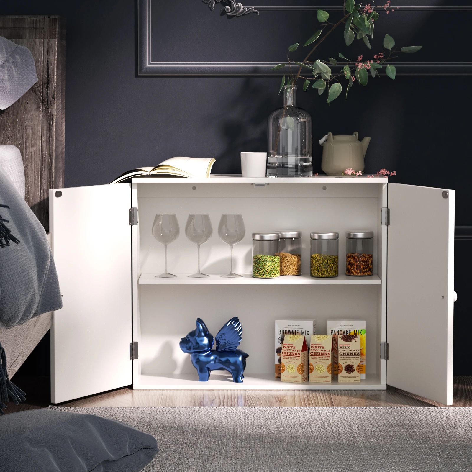 Modern Wall Mounted Bathroom Cabinet, Wide Double Door Storage Cabinet with Adjustable Shelves, Large Capacity MDF Vanity Unit - Image 5