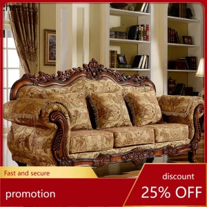 HT Sofa 123 Combination Living Room Solid Wood Country High-End Fabric Sofa Luxury Furniture