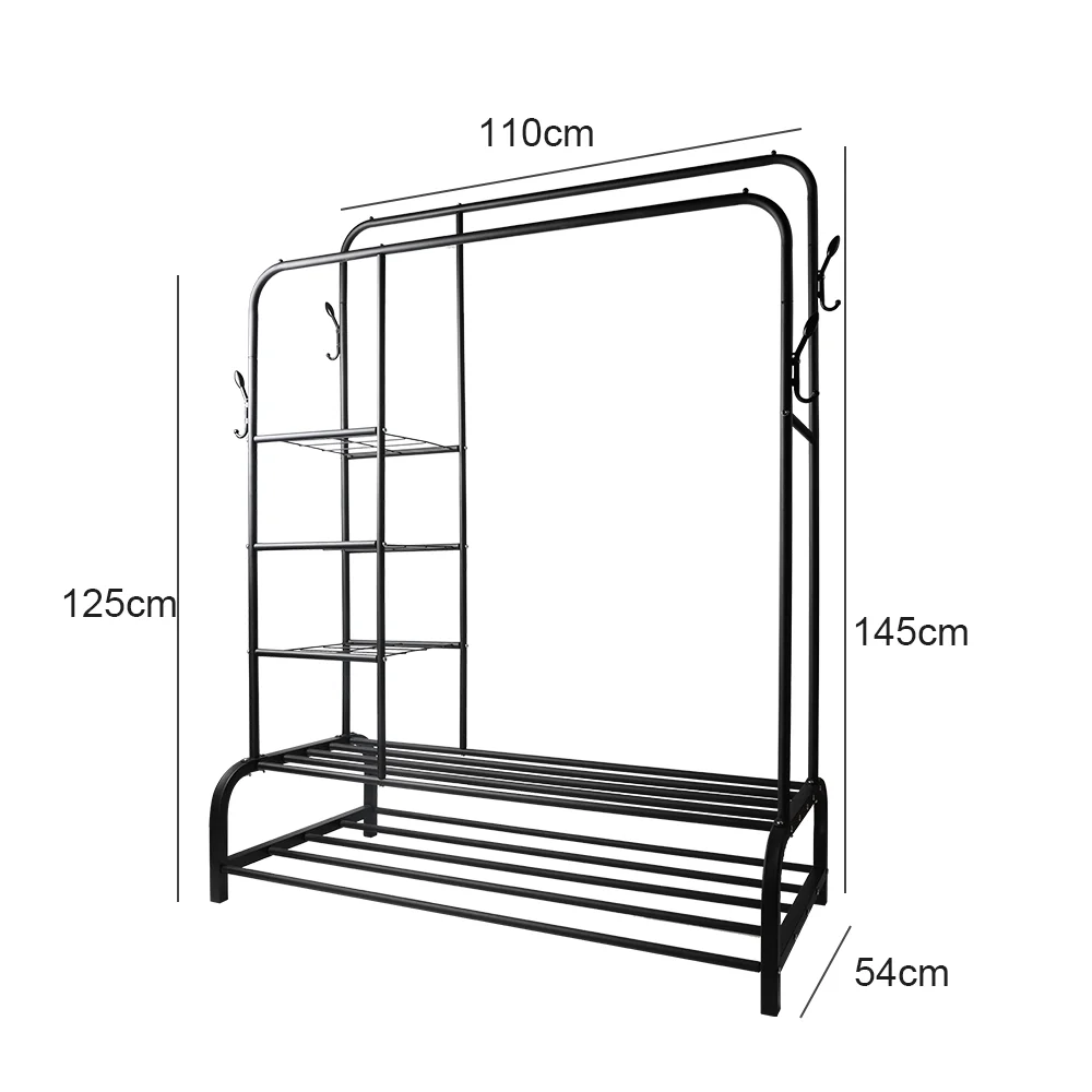 120KG Heavy Duty Clothes Rail Garment Shoe Rack 2Hanging Rods 4 Storage Shelves Display Stand Storage Shelf - Image 2