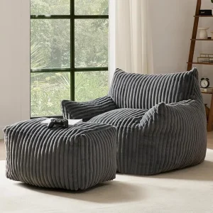 PINGGO Bean Bag Chair with Footrest Soft Comfy Velvet Fur Fabric Lazy Sofa High-Density Shredded Foam with Effortless Rebound
