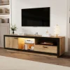 TV Stand Cabient with 1 Drawer 1Door,TV Cabinet Storage Sideboard with LED lights,TV Console,TV unit,Wood+Black,PD Board ﻿