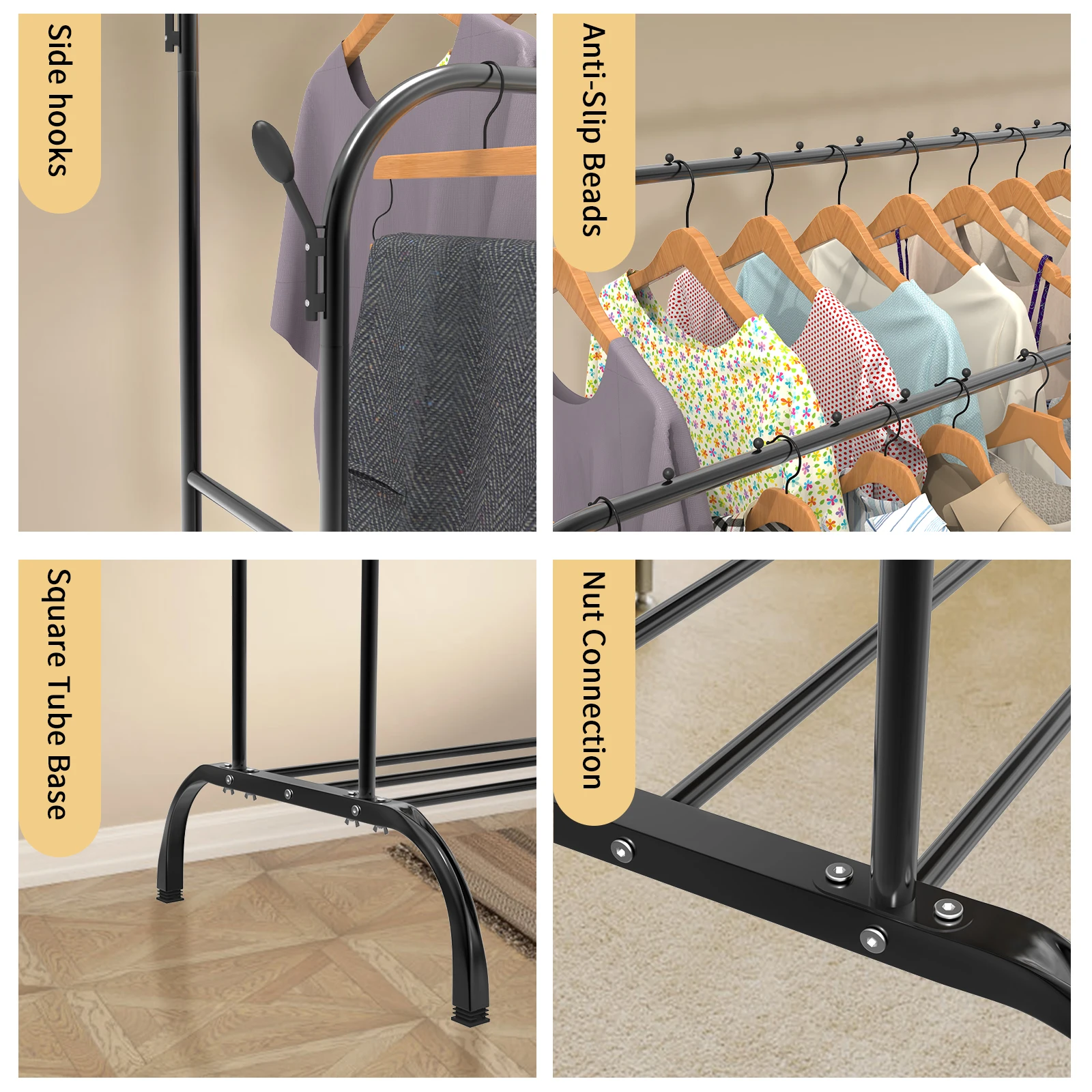Double-track, double-rod storage rack, coat hanger, garment rack, display rack, shoe rack, clothes rail, adjustable height - Image 3