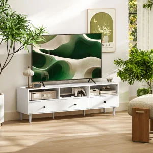 HOMCOM TV Unit, TV Cabinet for up to 75", with Drawers, Shelves, White