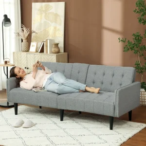 HOMCOM Upholstered Sofa bed 3 Seater Home Theater with Storage Light Grey