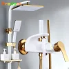 Hot Cold Bathroom Shower System Faucet Set 12 Inch Rainfall Shower Head Bras Bathroom Faucets White Gold Bathroom Shower Set