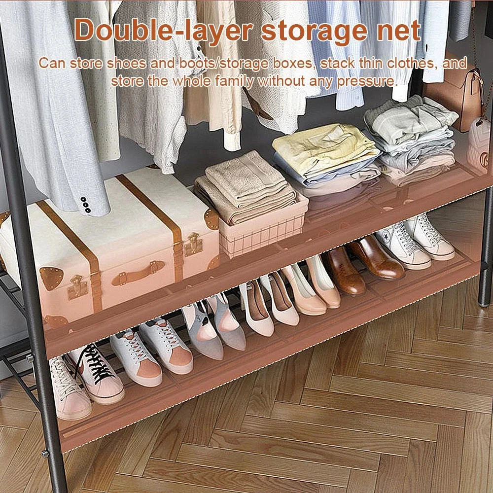 Double Clothes Rack Clothes Rail With Hooks Hanging Clothe Organizer Storage Garment Shelf For Bedroom Clothing Hanger Stand - Image 5