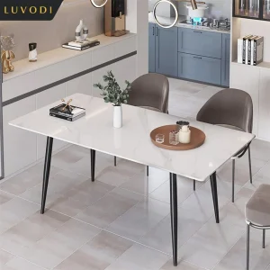 Modern Marble Dining Table Set for 4-6 People, 1.2m Kitchen & Cafe Table with Chairs,Metal Legs,Commercial Restaurant Furniture