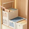 Canvas Storage Box with Transparent Window Strip - Foldable Clothing Organizing Box for Home Wardrobe Sorting