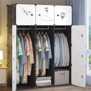 Kids Wardrobe Armoire Nursery Storage Organizer Toddler Clothes Cabinet Hanging Space Saving Portable Easy Assembly White