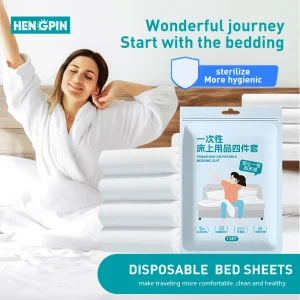4-Piece Thickened Disposable Bed Sheet Duvet Cover Pillowcase Set Dirty Proof Portable Bedding Set Travel Hotel Isolation Sheets