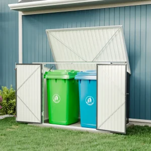Outdoor Weatherproof Metal Storage Shed Steel Trash Can Enclosure Recycling Bin Garden Tool Shed Bike Shed