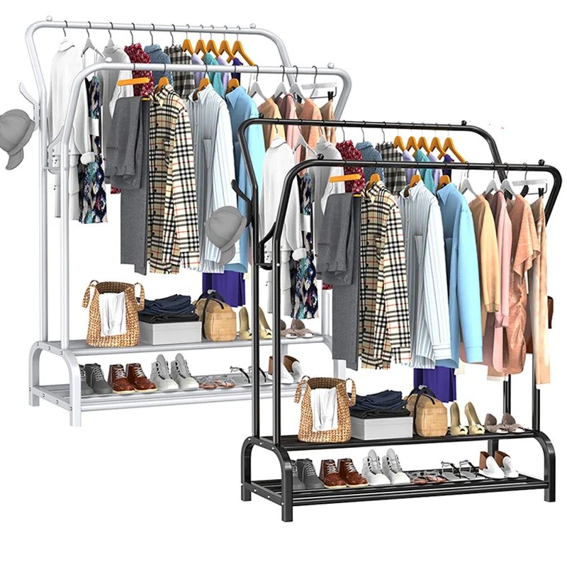 Wall Clothes Rack Double Rail Clothes Rail Shoes Rack 146*110*35cm Standing Clothes Rack Storage Shelf for Wardrobe Room Bedroom