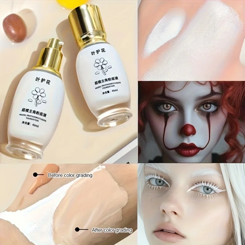 45ML Pure White Liquid Foundation - Long-Lasting Concealer Mixable Adjuster for Lighten & Brighten Cos Stage Makeup - Image 2