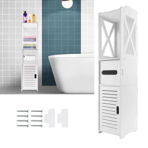 PVC Bathroom Cabinet Waterproof Cabinet Freestanding Toilet Paper Cabinet Freestanding Storage Shelf White