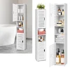 BRIEFNESS 5-Tier Tall Bathroom Cabinet Storage Cupboard PVC Floor Standing Tallboy Unit,Free Standing Slim Bathroom Storage Unit